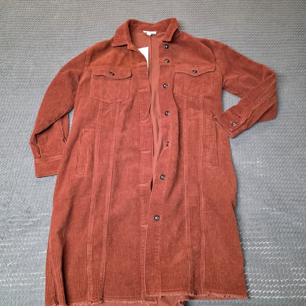 GeeGee Corduroy Shacket Size Small Rust Burnt Orange Longline Raw Hem Fall
